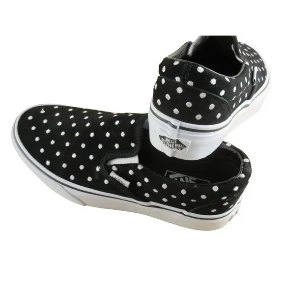 Vans Women's Classic Slip On Platform Suede Polka Dot Shoes Black White Sizes - Picture 4 of 7